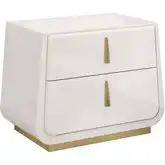 Luna Oro Nightstand in High Gloss White Lacquer & Gold Metal